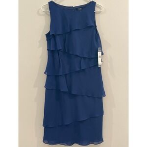 00058 -‎ Chaps Women's Sleeveless Tiered Ruffle Cocktail Dress Size 10 Blue NWT